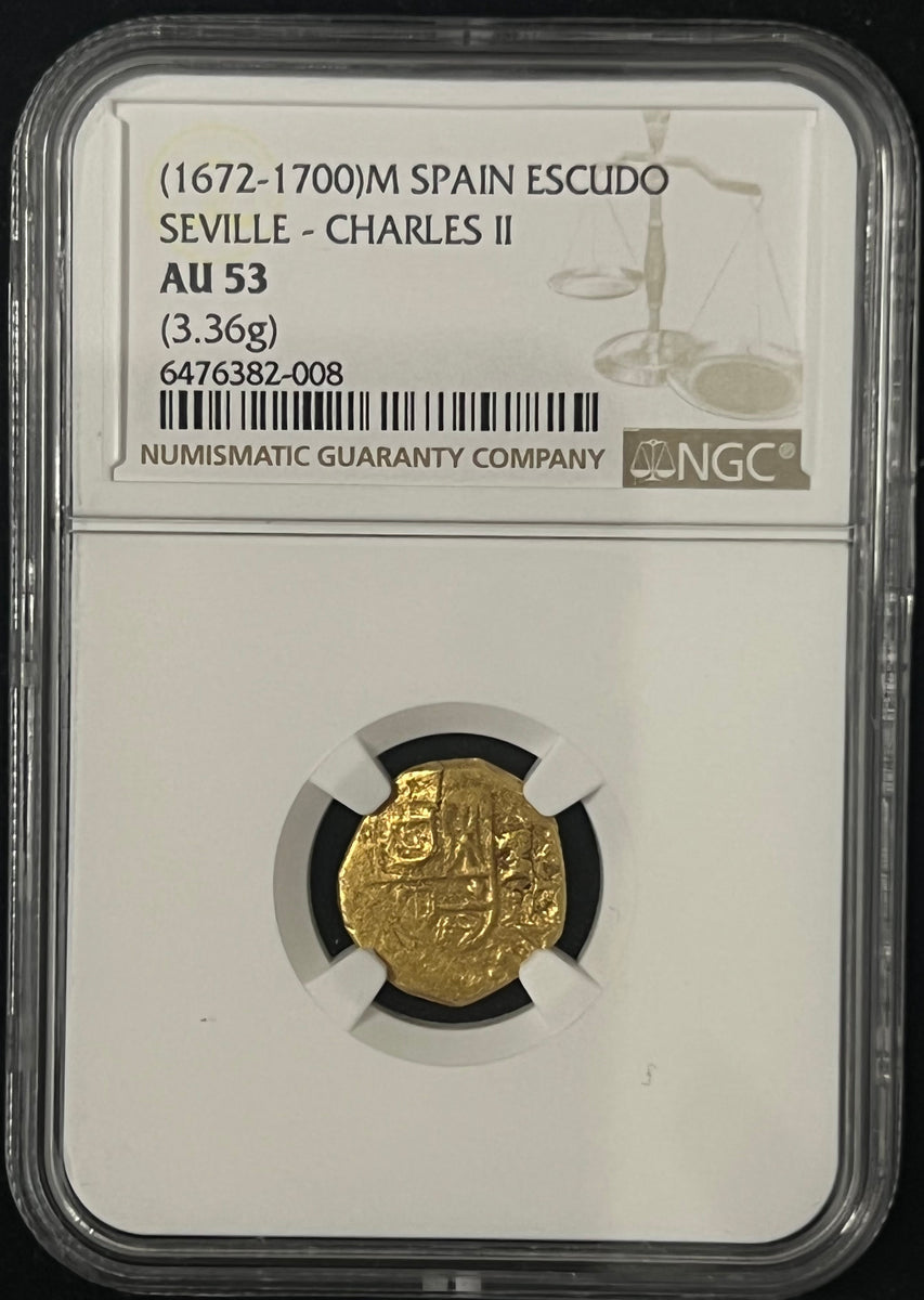 1 Escudo Spain Seville NGC Grade AU 53 (1672-1700) Gold Coin