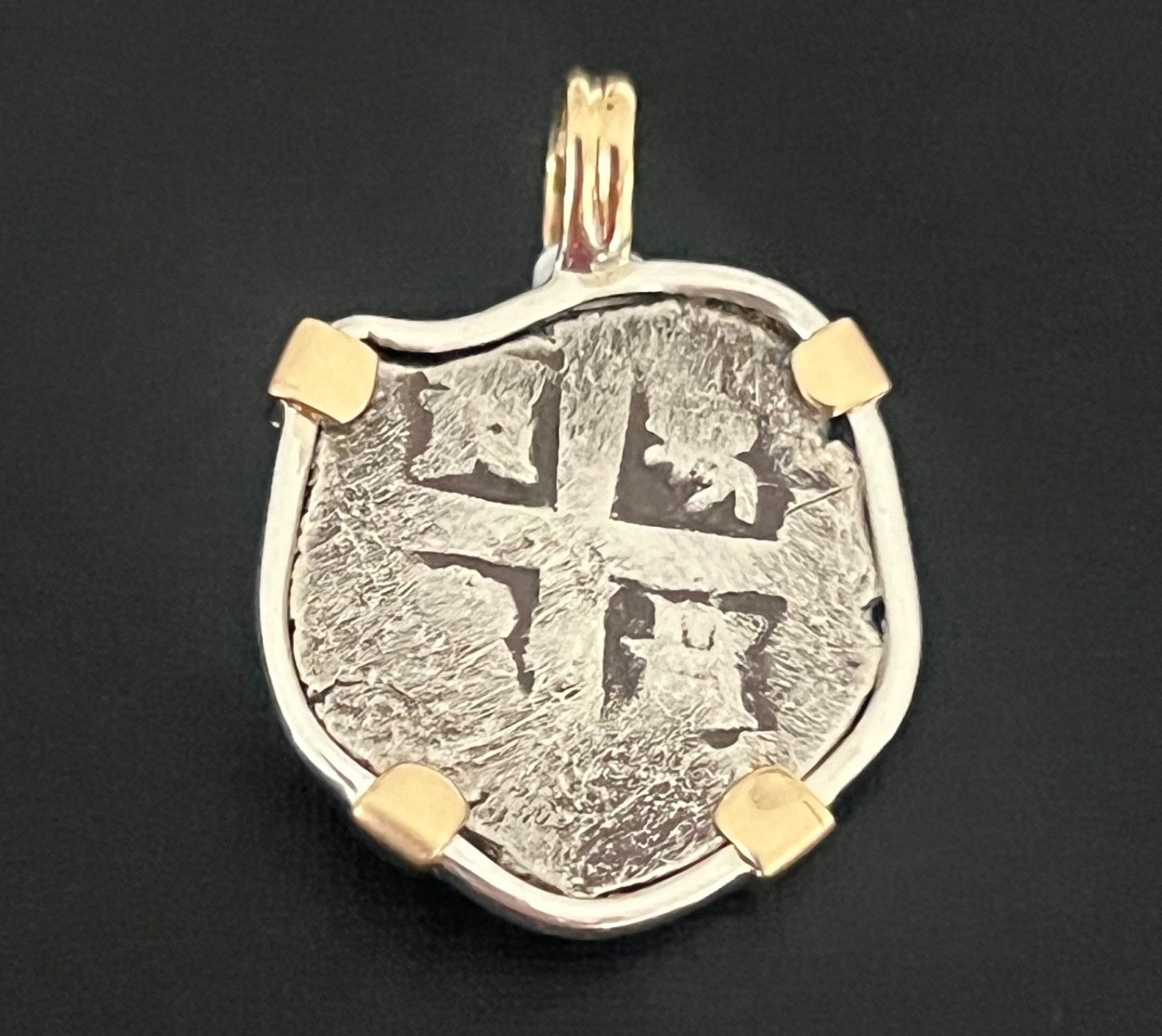 Mounted 1 REAL POTOSI Original Land Find Mounted 14k gold/ Silver