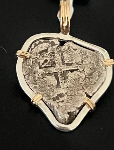 Mounted 1 REAL POTOSI Original Land Find Mount 14k/Silver