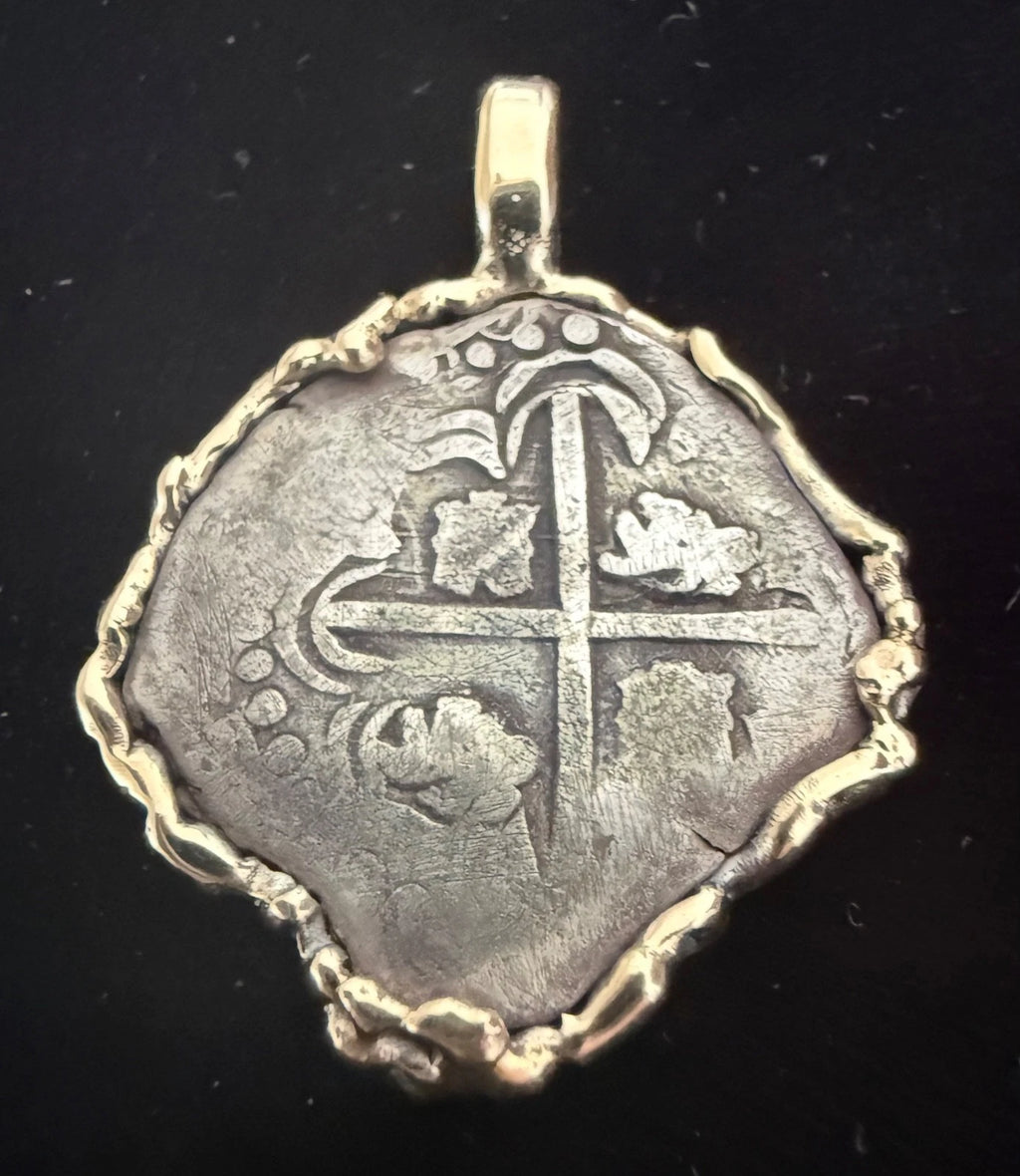 Mounted 2 REAL POTOSI Original Land Find Mounted 14k gold (ATOCHA ERA)