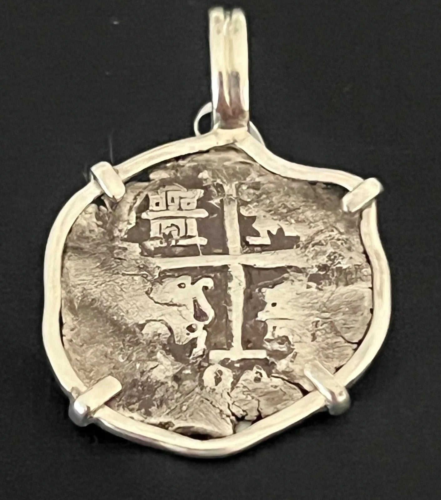 Mounted 1 REAL POTOSI Original Land Find Mounted in Silver