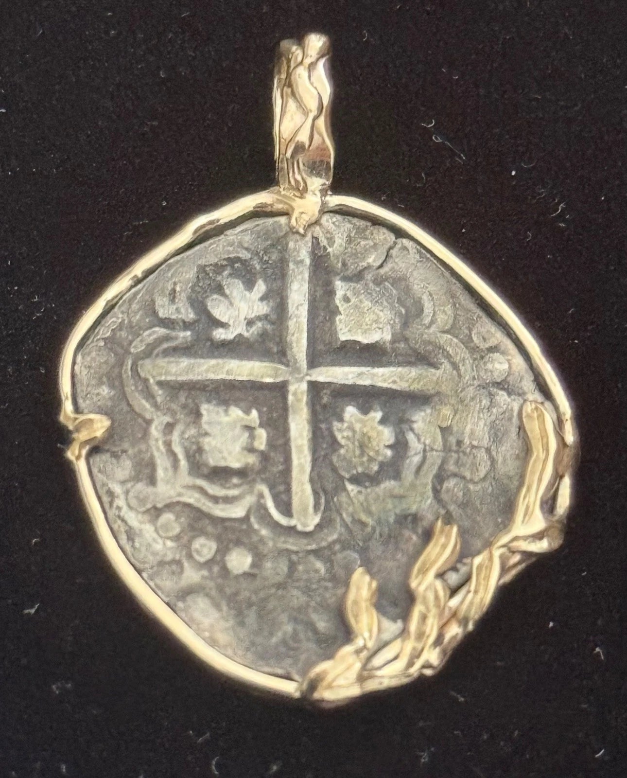 Mounted 2 REAL POTOSI Original Land Find Mounted 14k gold (ATOCHA ERA)