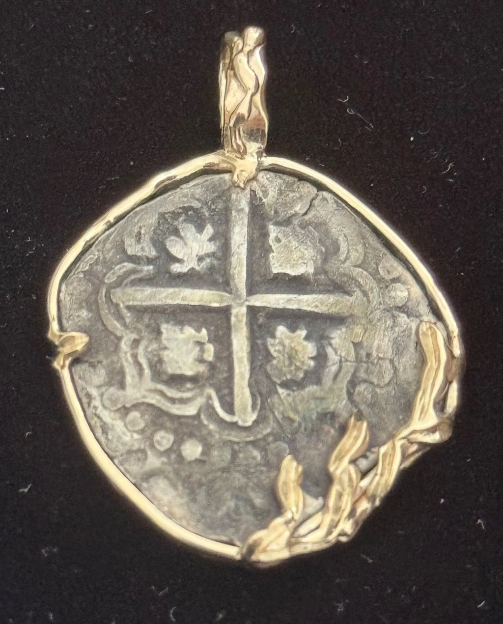 Mounted 2 REAL POTOSI Original Land Find Mounted 14k gold (ATOCHA ERA)