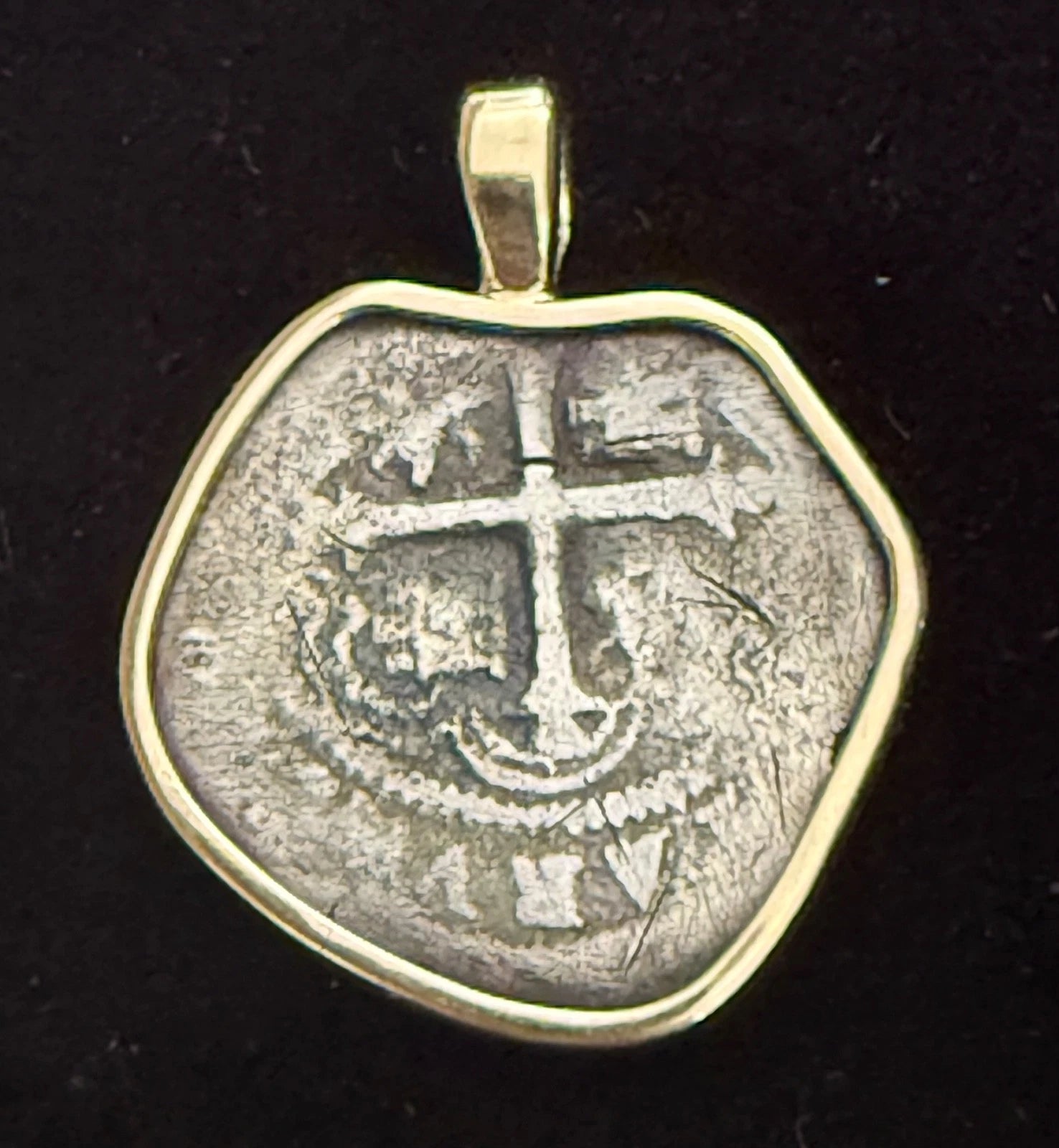 Mounted 1 REAL POTOSI Original Land Find Mounted 14k gold (ATOCHA ERA)