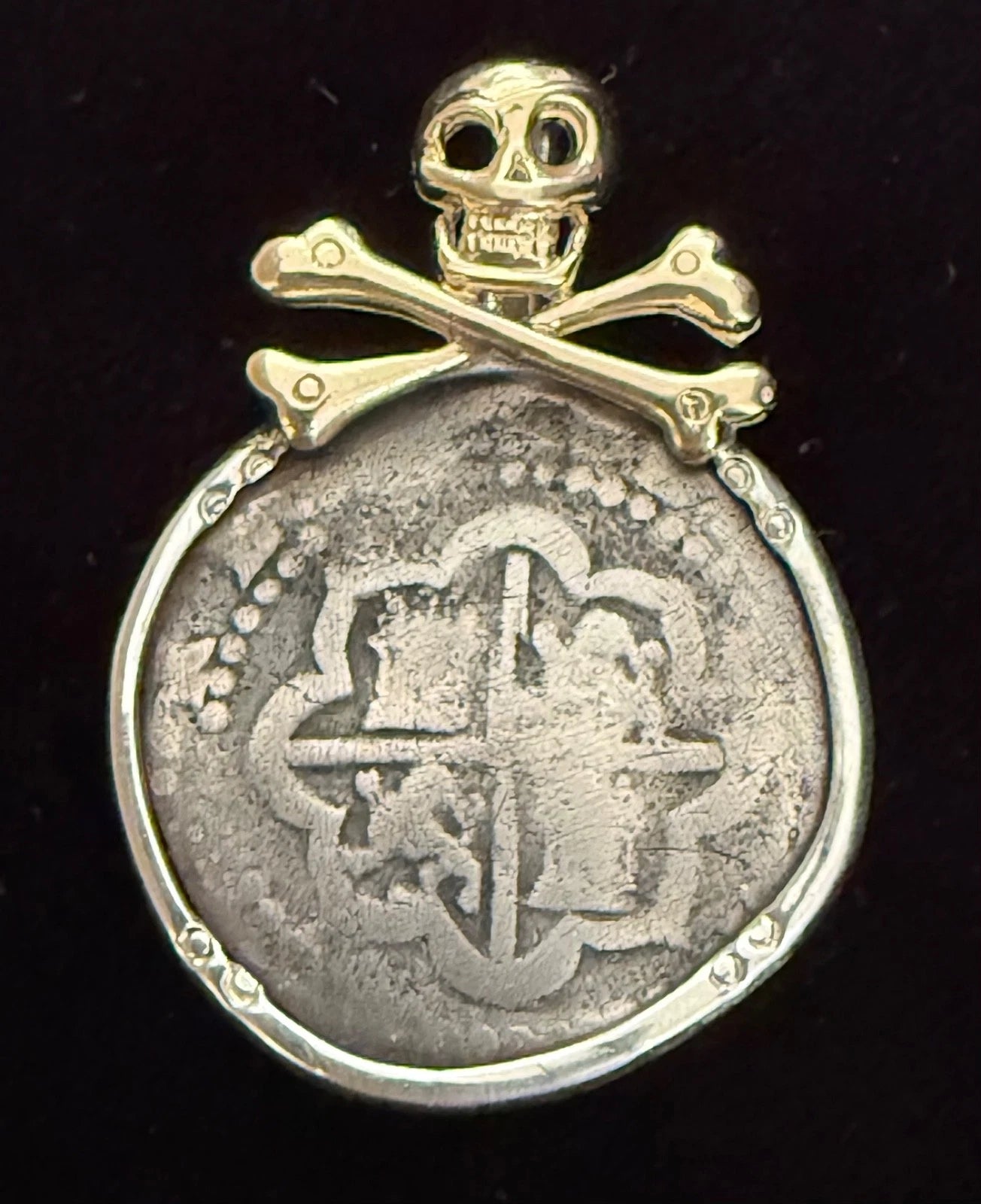 Mounted 1 REAL POTOSI Original Land Find Mounted 14k gold and Silver(ATOCHA ERA)