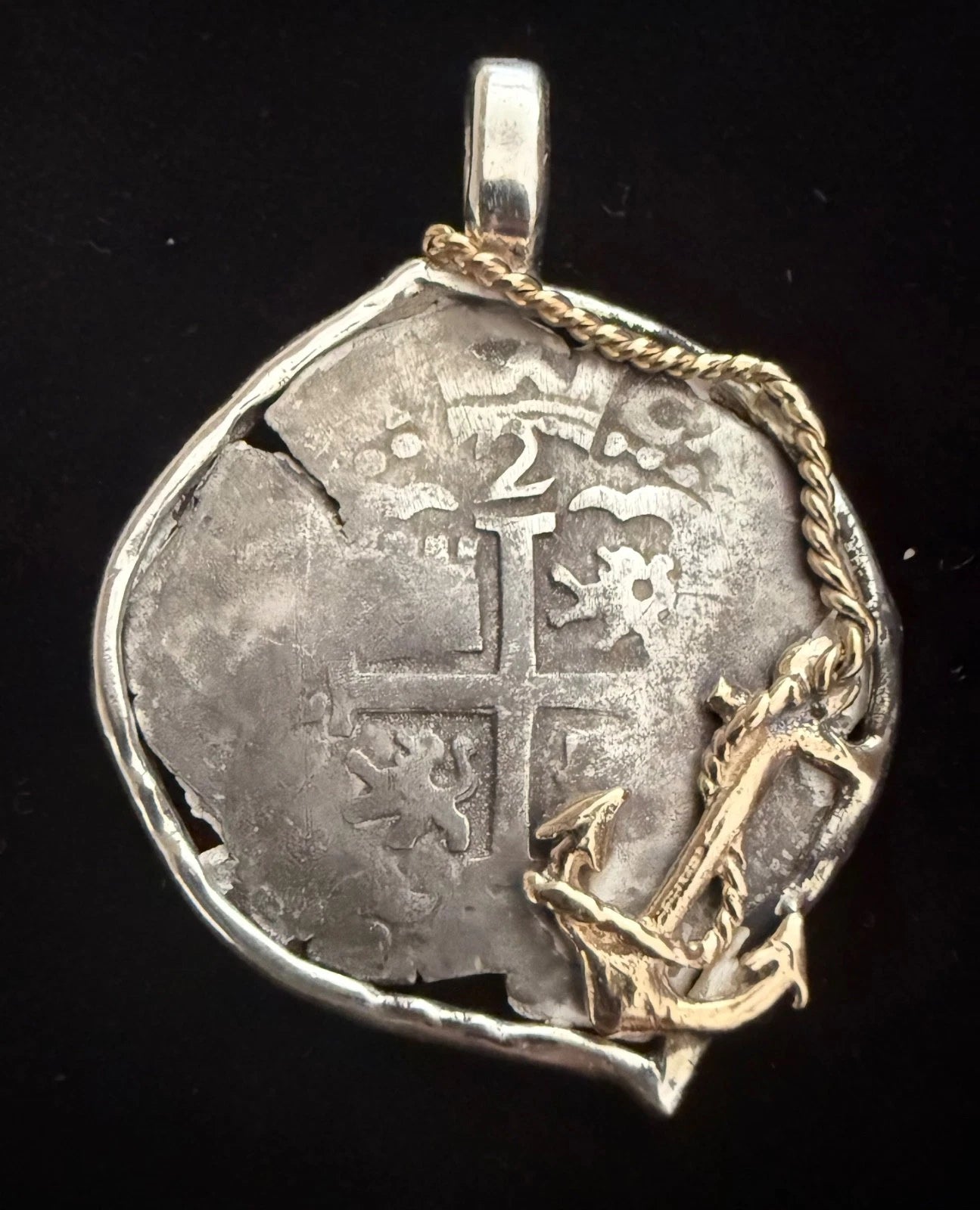 Mounted 2 REAL POTOSI Original Land Find Mounted 14k gold and Silver