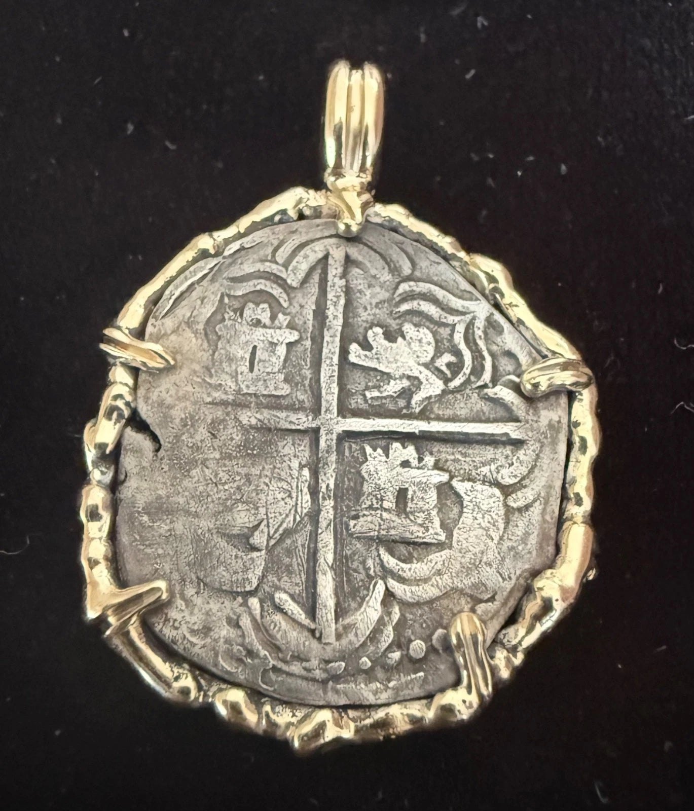 Mounted 2 REAL POTOSI Original Land Find Mounted 14k gold (ATOCHA ERA)