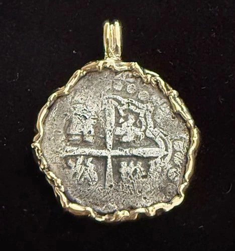 Mounted 1 REAL POTOSI Original Land Find Mounted 14k gold (ATOCHA ERA)