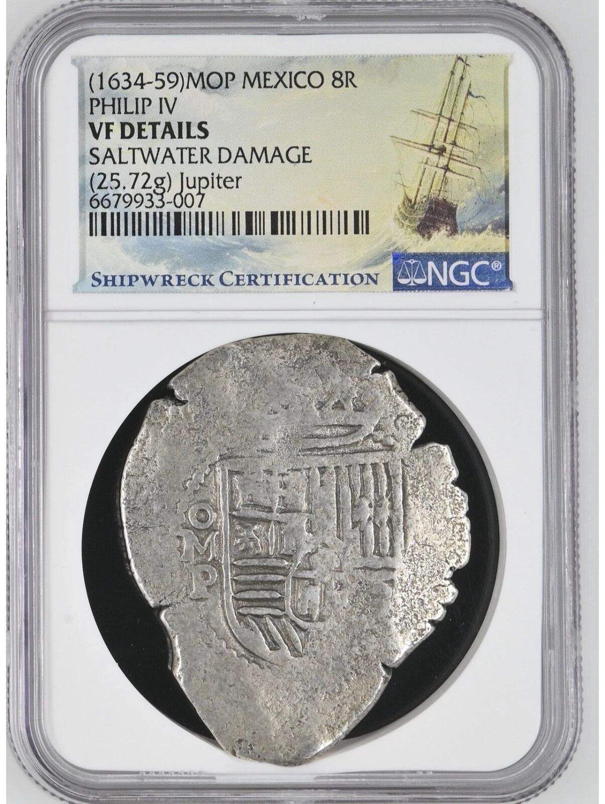 JUPITER SHIPWRECK 8 REALES Mexico TOP POP NGC VF Details