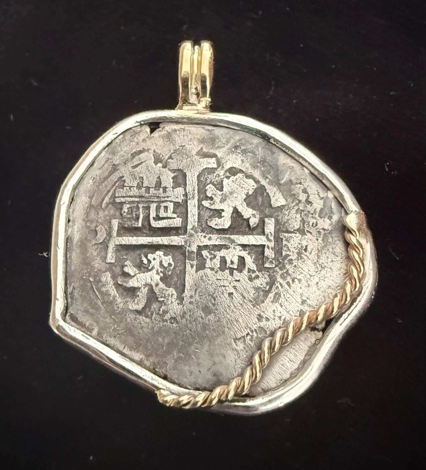 Mounted 2 REAL POTOSI Original Land Find Mounted 14k gold and Silver