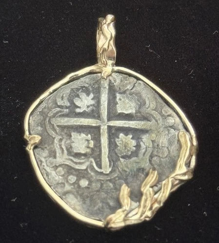 Mounted 2 REAL POTOSI Original Land Find Mounted 14k gold (ATOCHA ERA)