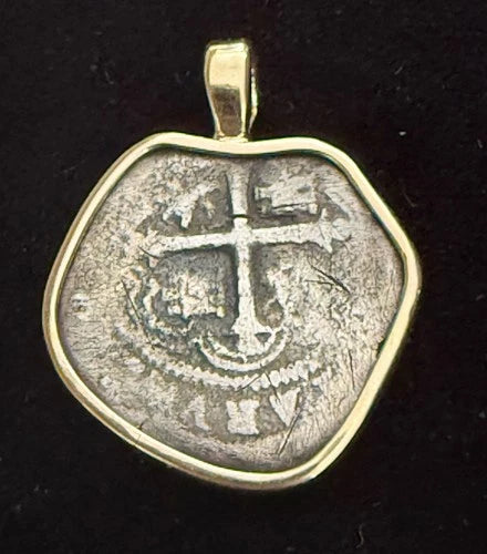 Mounted 1 REAL POTOSI Original Land Find Mounted 14k gold (ATOCHA ERA)