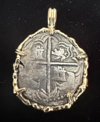 Mounted 2 REAL POTOSI Original Land Find Mounted 14k gold (ATOCHA ERA)