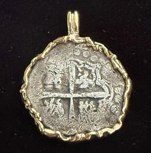 Mounted 1 REAL POTOSI Original Land Find Mounted 14k gold (ATOCHA ERA)