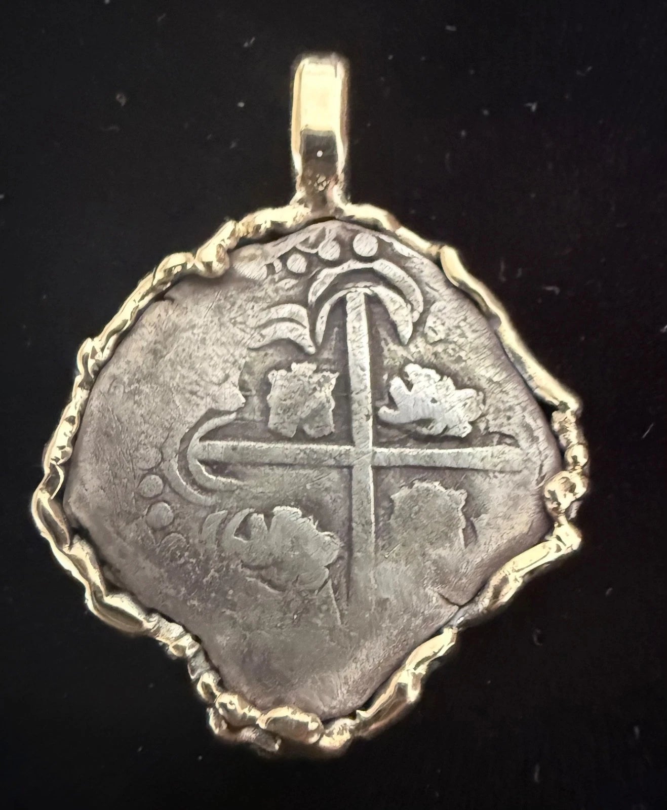 Mounted 2 REAL POTOSI Original Land Find Mounted 14k gold (ATOCHA ERA)