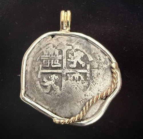 Mounted 2 REAL POTOSI Original Land Find Mounted 14k gold and Silver