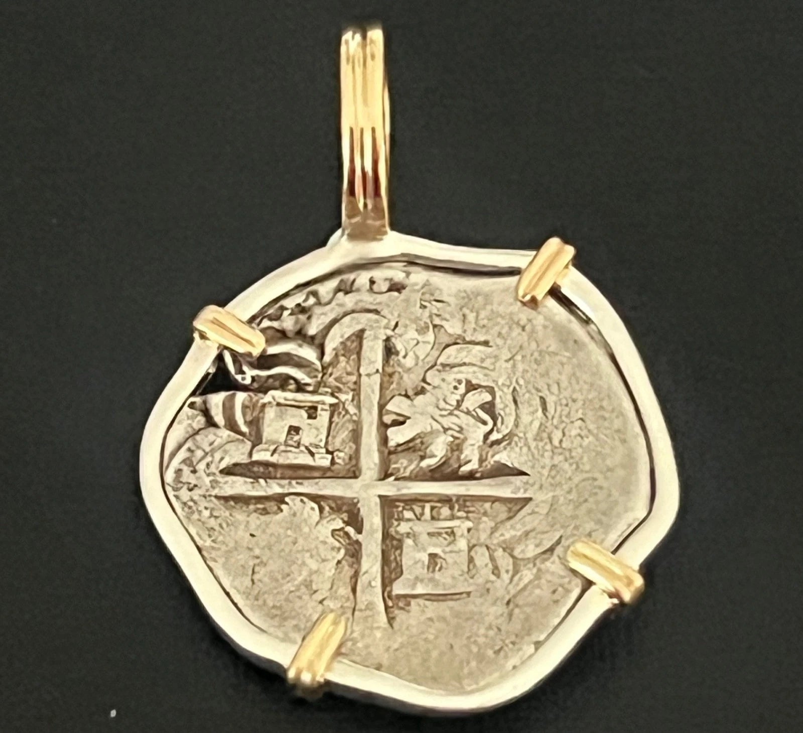 Mounted 1 REAL POTOSI Original Land Find Mounted 14k gold (ATOCHA ERA)