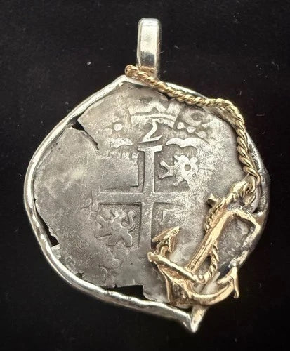 Mounted 2 REAL POTOSI Original Land Find Mounted 14k gold and Silver