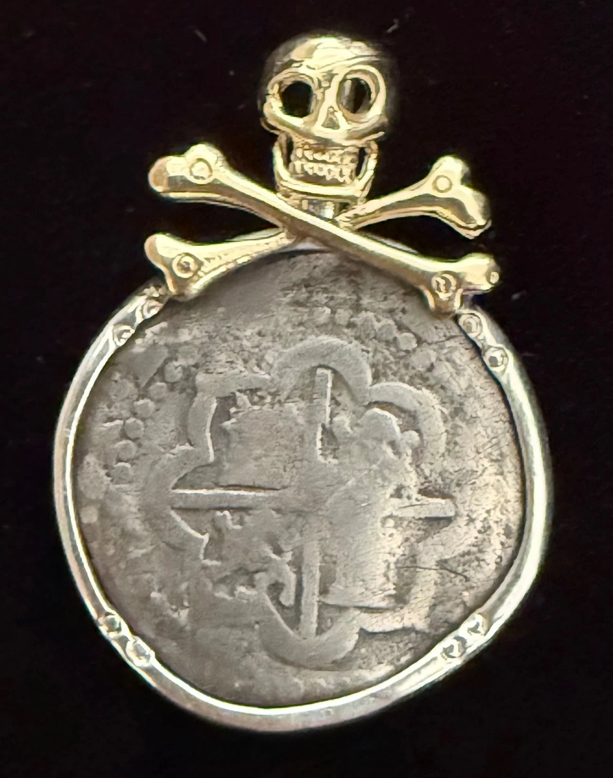 Mounted 1 REAL POTOSI Original Land Find Mounted 14k gold and Silver(ATOCHA ERA)