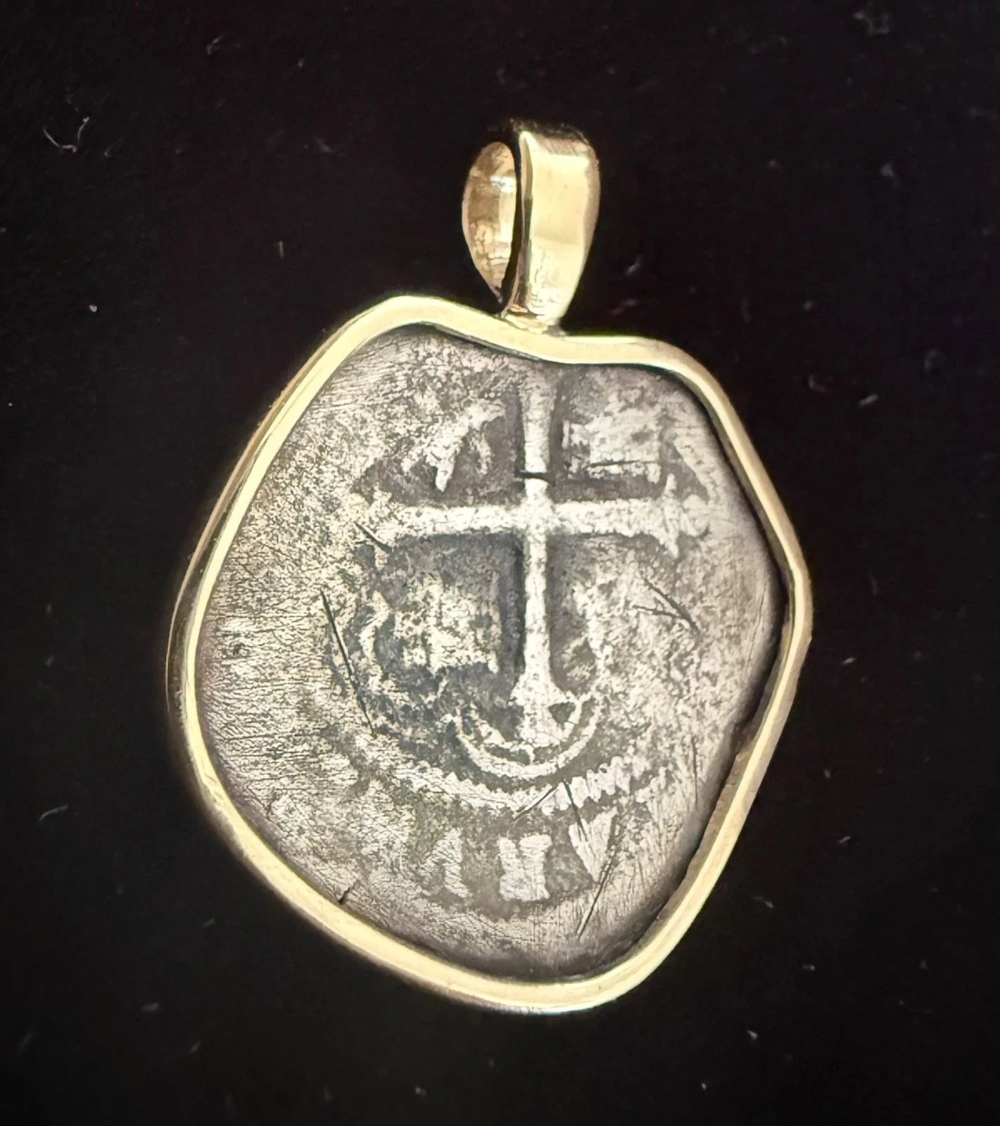 Mounted 1 REAL POTOSI Original Land Find Mounted 14k gold (ATOCHA ERA)