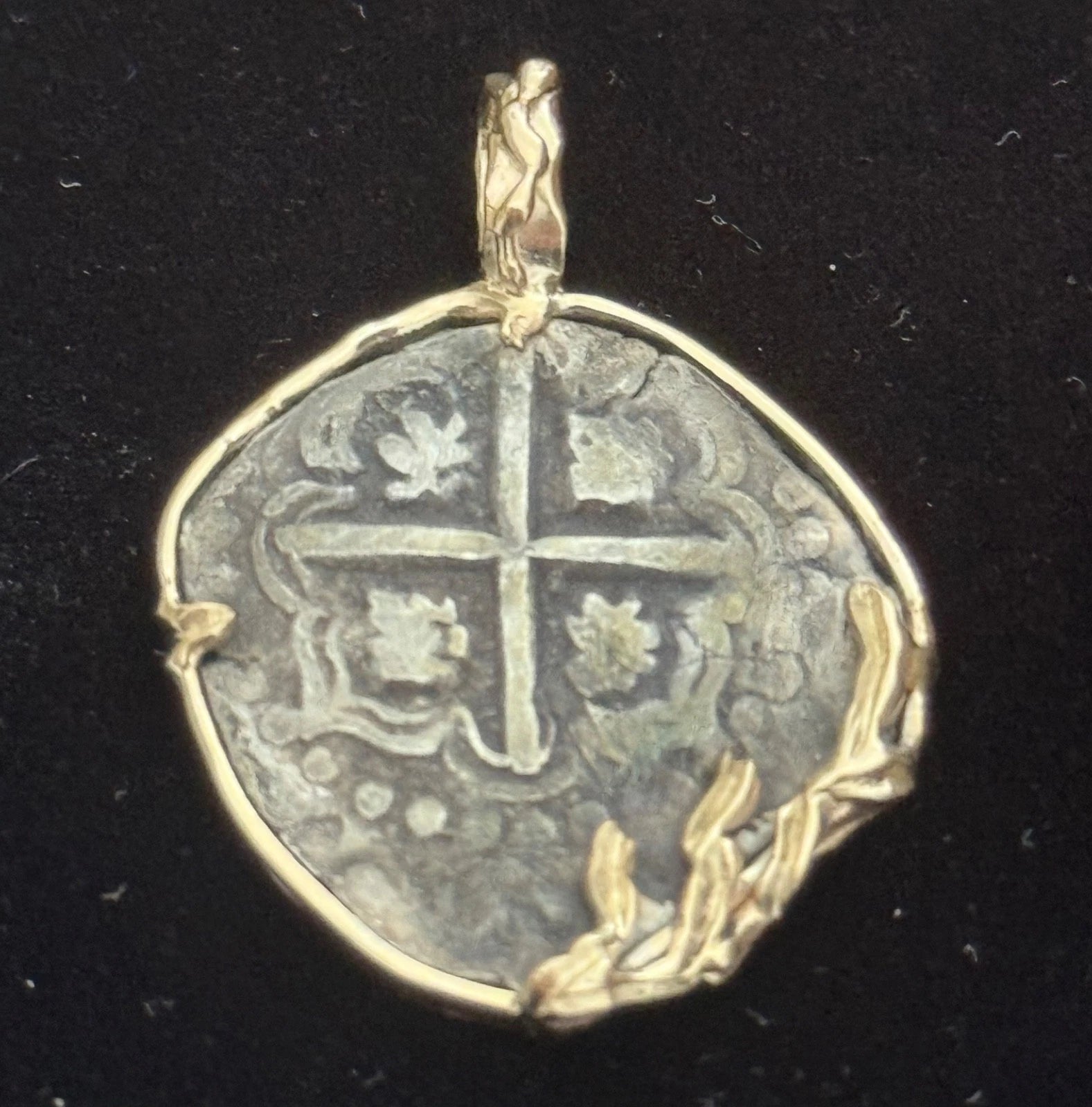 Mounted 2 REAL POTOSI Original Land Find Mounted 14k gold (ATOCHA ERA)