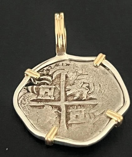 Mounted 1 REAL POTOSI Original Land Find Mounted 14k gold (ATOCHA ERA)