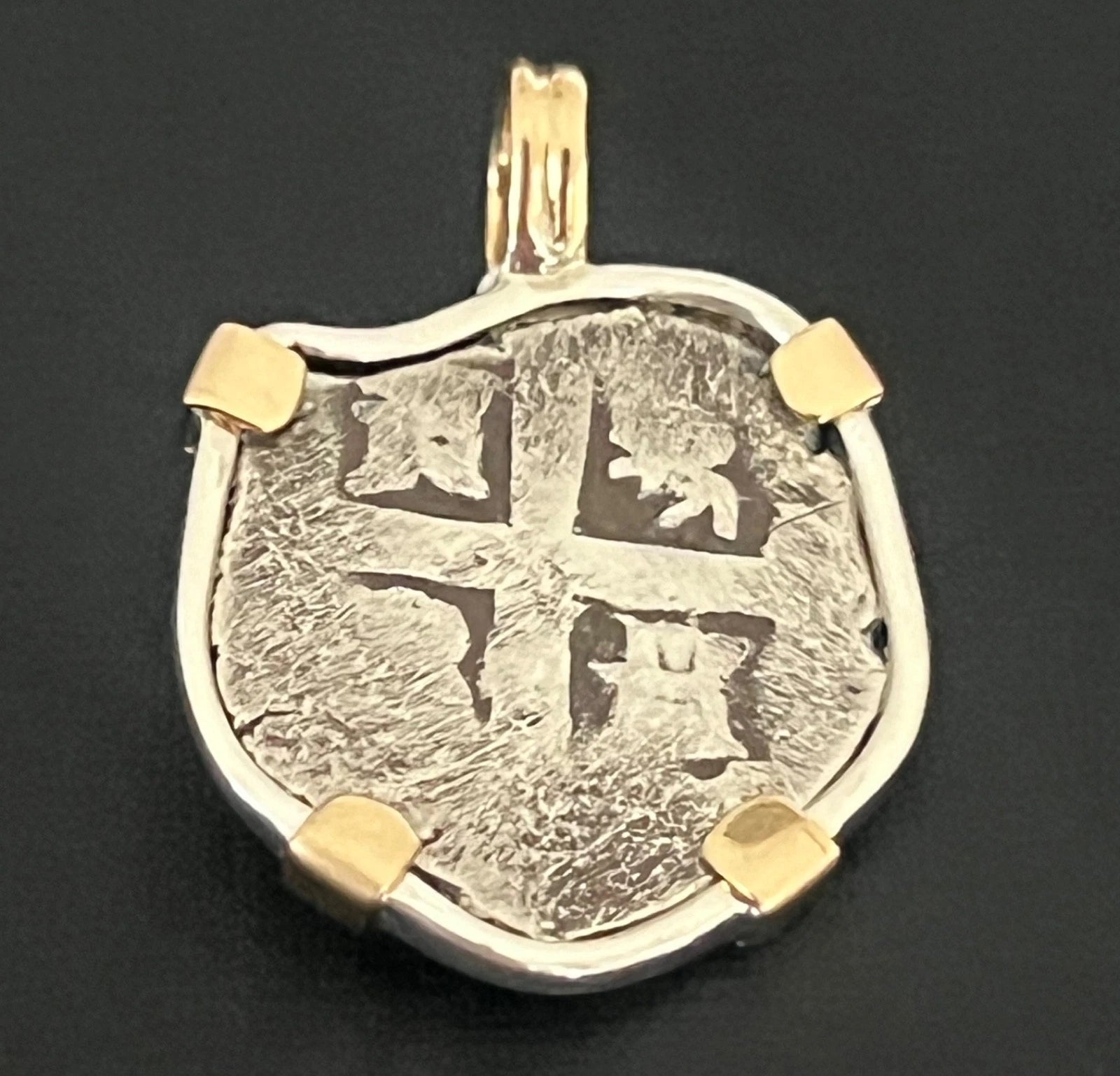 Mounted 1 REAL POTOSI Original Land Find Mounted 14k gold/ Silver