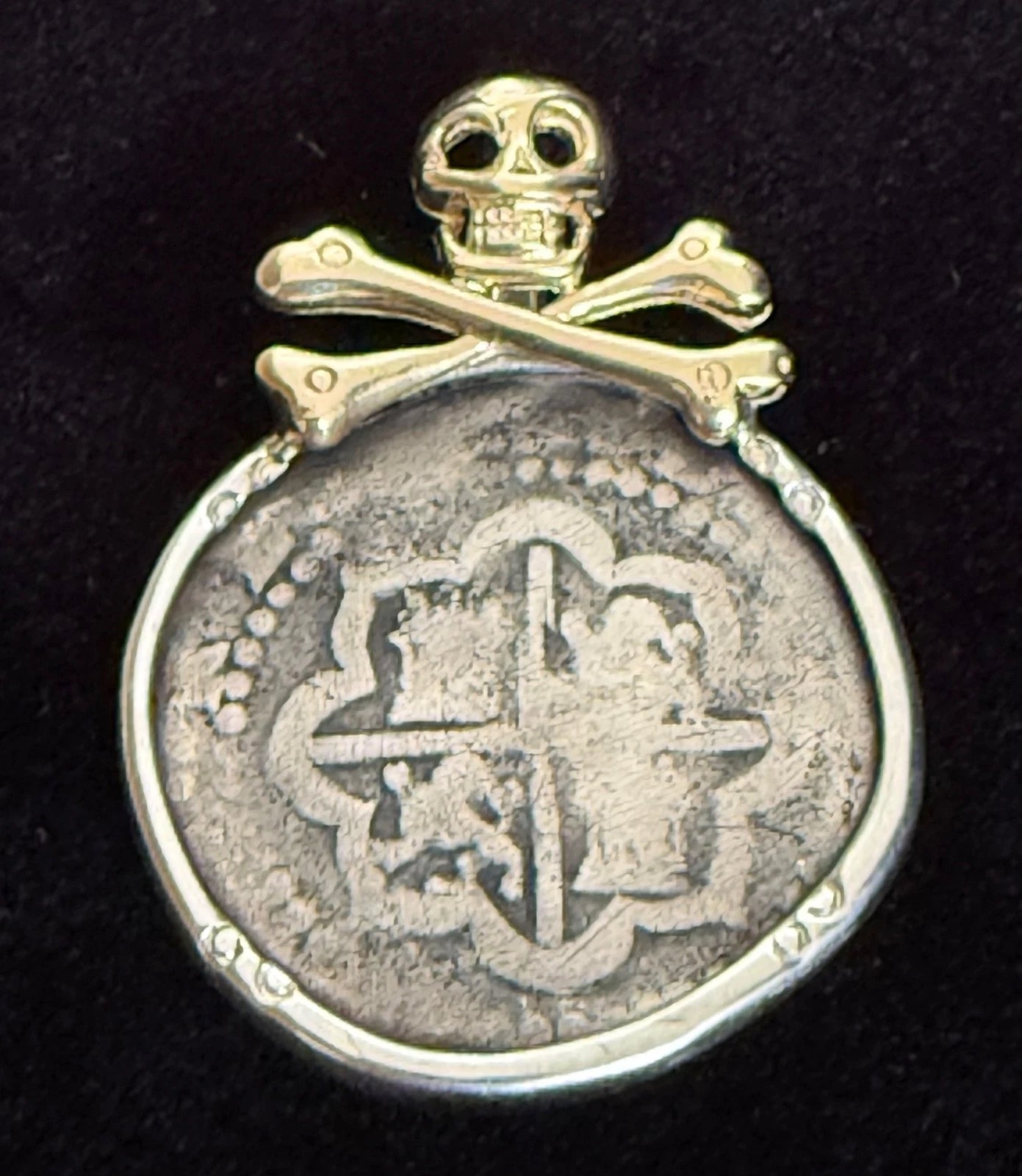 Mounted 1 REAL POTOSI Original Land Find Mounted 14k gold and Silver(ATOCHA ERA)