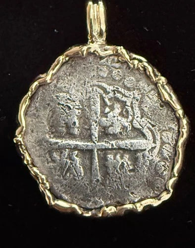 Mounted 1 REAL POTOSI Original Land Find Mounted 14k gold (ATOCHA ERA)