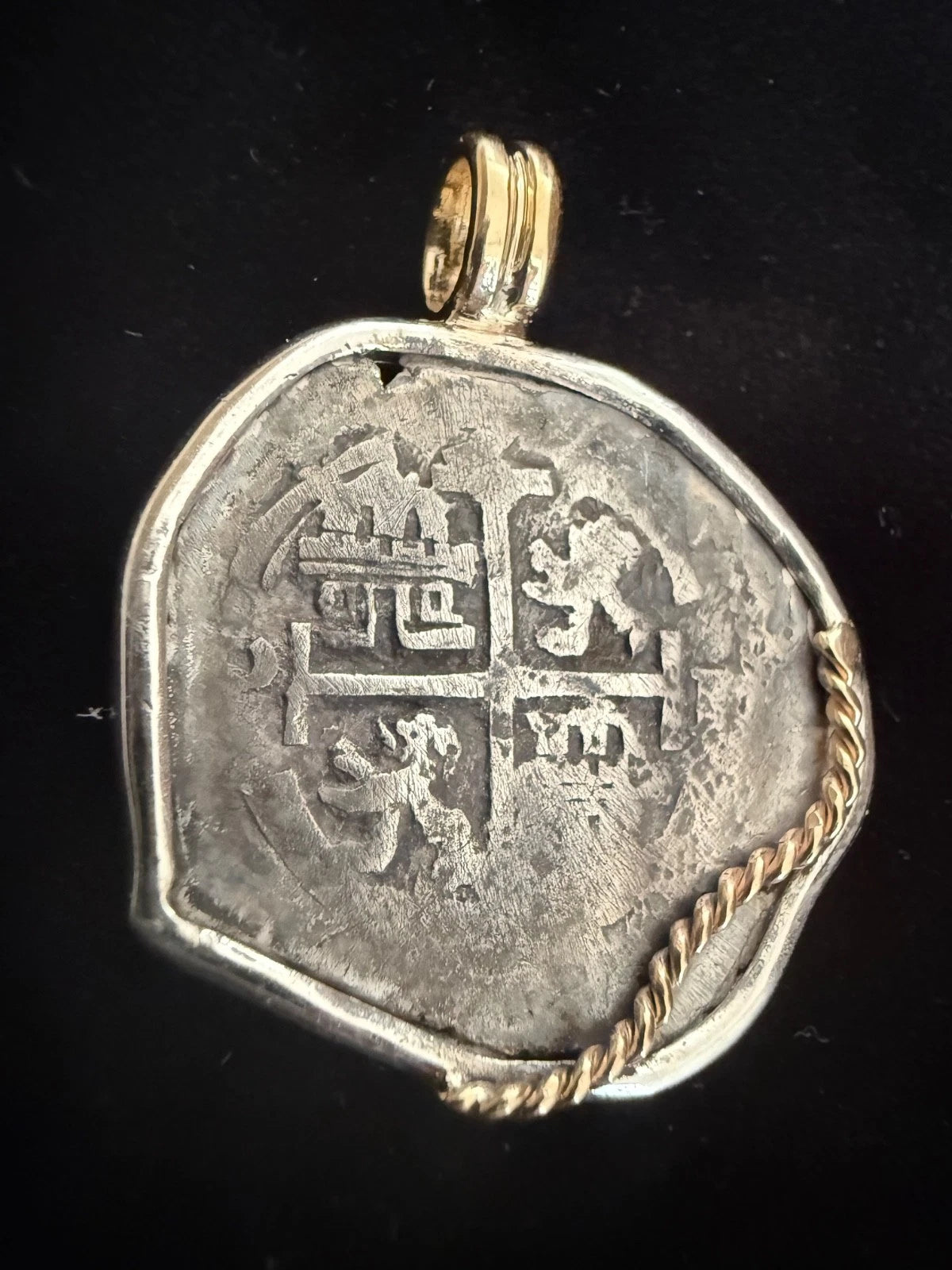 Mounted 2 REAL POTOSI Original Land Find Mounted 14k gold and Silver