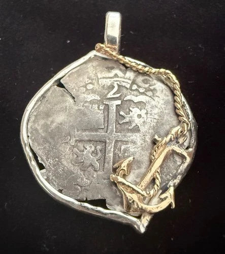 Mounted 2 REAL POTOSI Original Land Find Mounted 14k gold and Silver