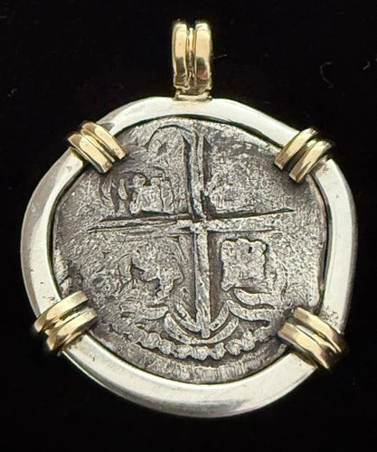 Mounted 1 REAL POTOSI Original Land Find Mounted 14k gold and Silver(ATOCHA ERA)