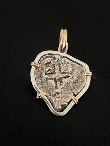 Mounted 1 REAL POTOSI Original Land Find Mount 14k/Silver