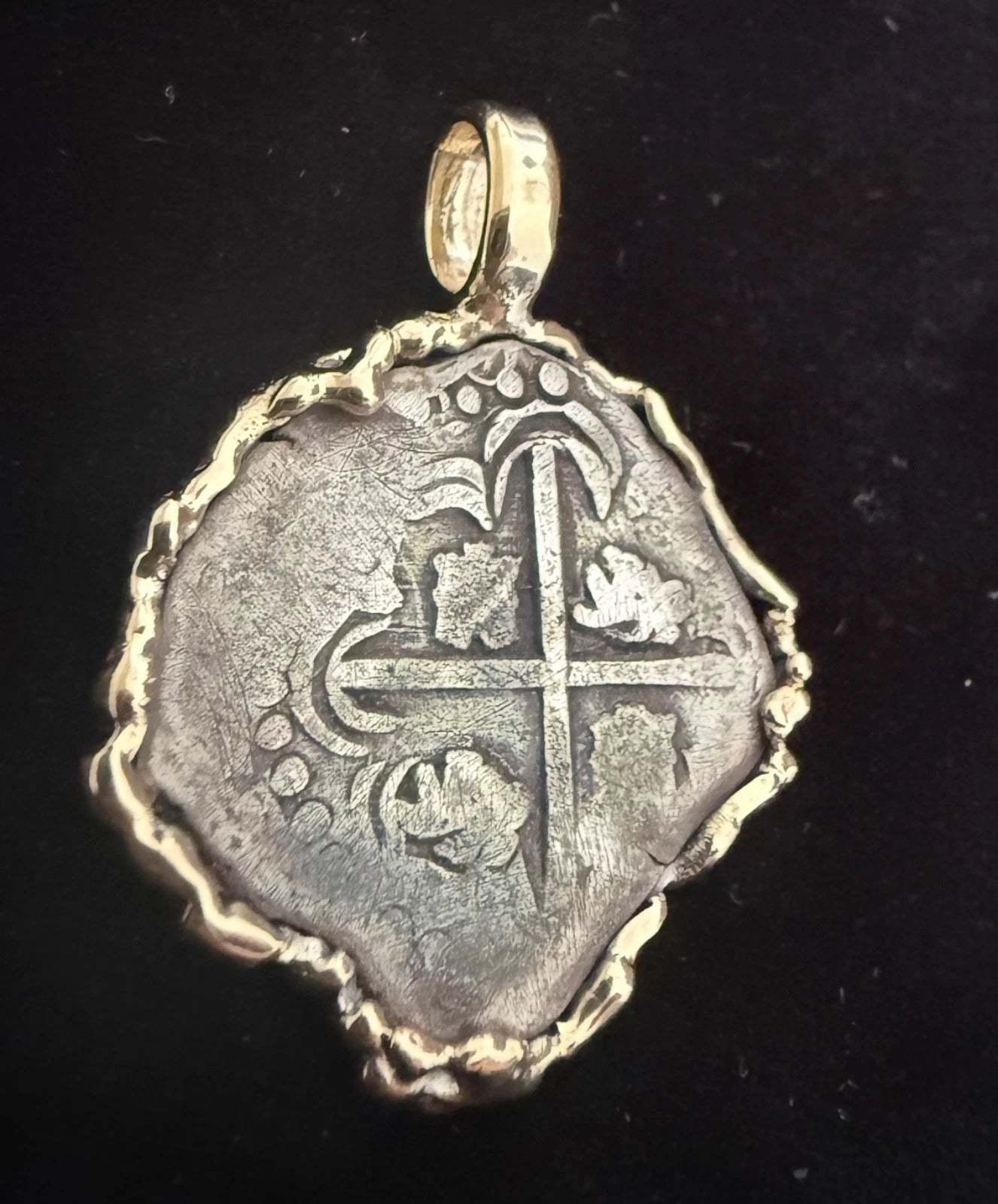 Mounted 2 REAL POTOSI Original Land Find Mounted 14k gold (ATOCHA ERA)