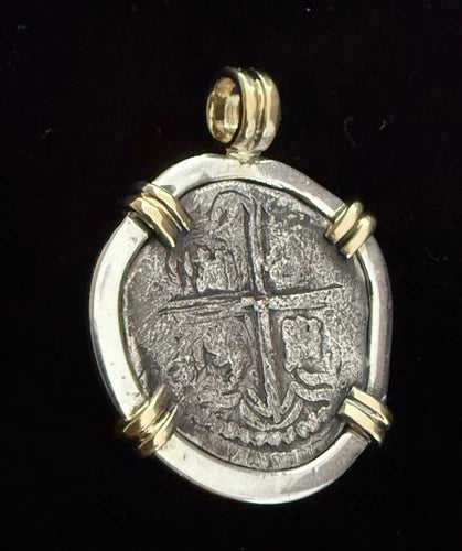 Mounted 1 REAL POTOSI Original Land Find Mounted 14k gold and Silver(ATOCHA ERA)