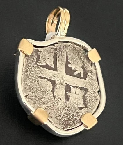 Mounted 1 REAL POTOSI Original Land Find Mounted 14k gold/ Silver