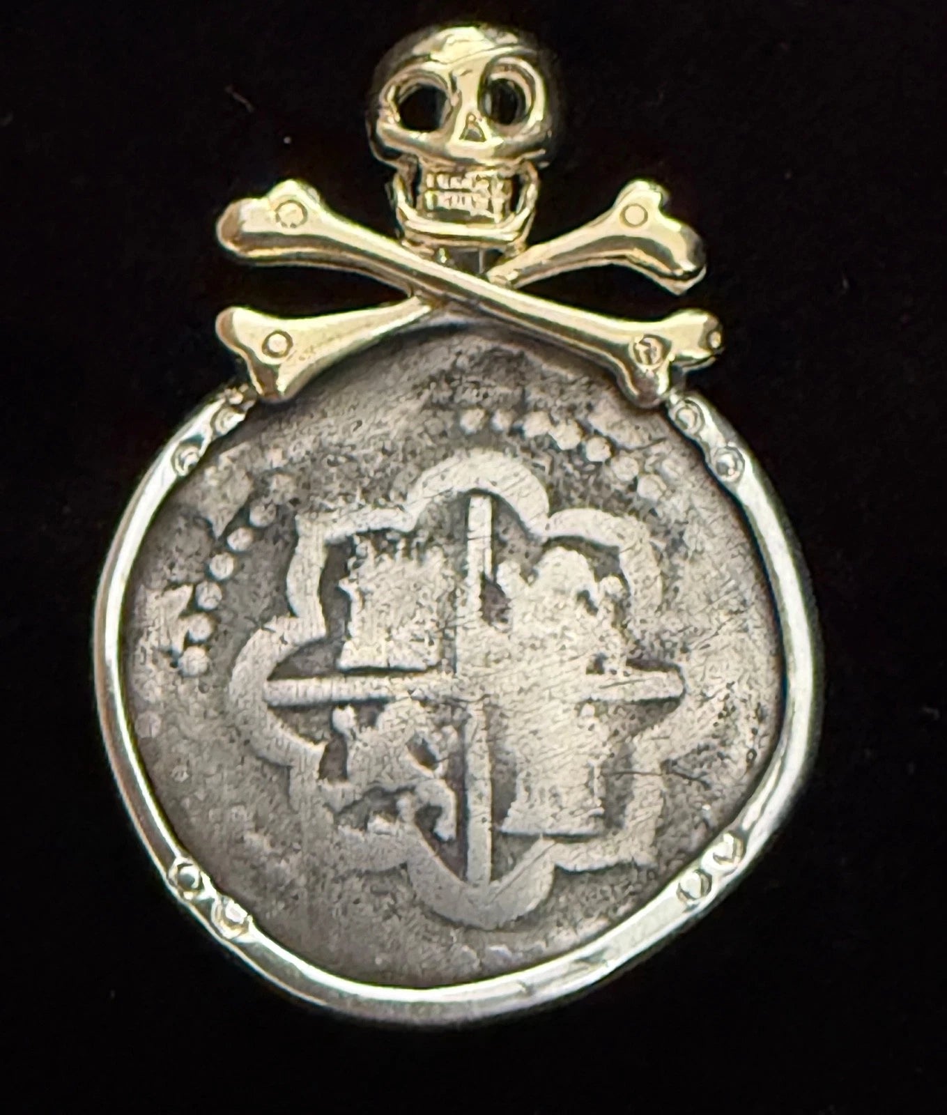 Mounted 1 REAL POTOSI Original Land Find Mounted 14k gold and Silver(ATOCHA ERA)