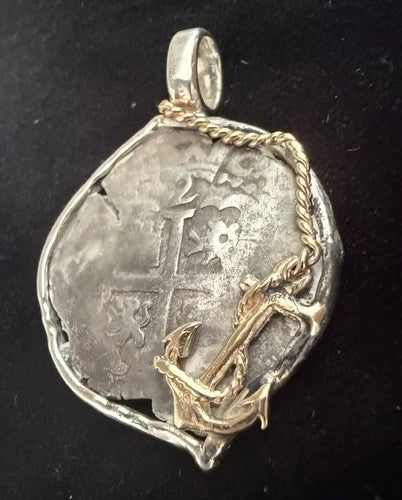 Mounted 2 REAL POTOSI Original Land Find Mounted 14k gold and Silver