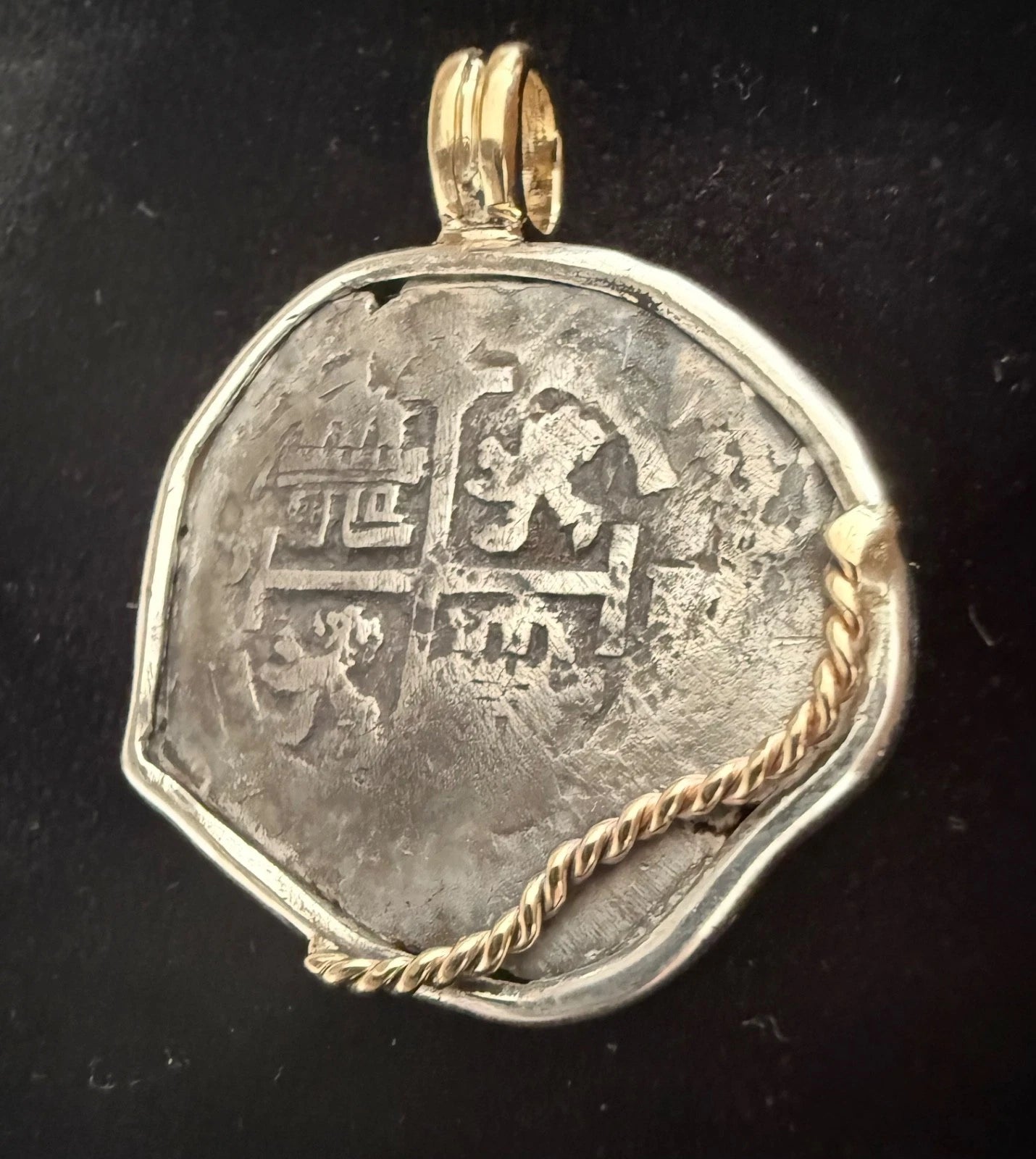 Mounted 2 REAL POTOSI Original Land Find Mounted 14k gold and Silver