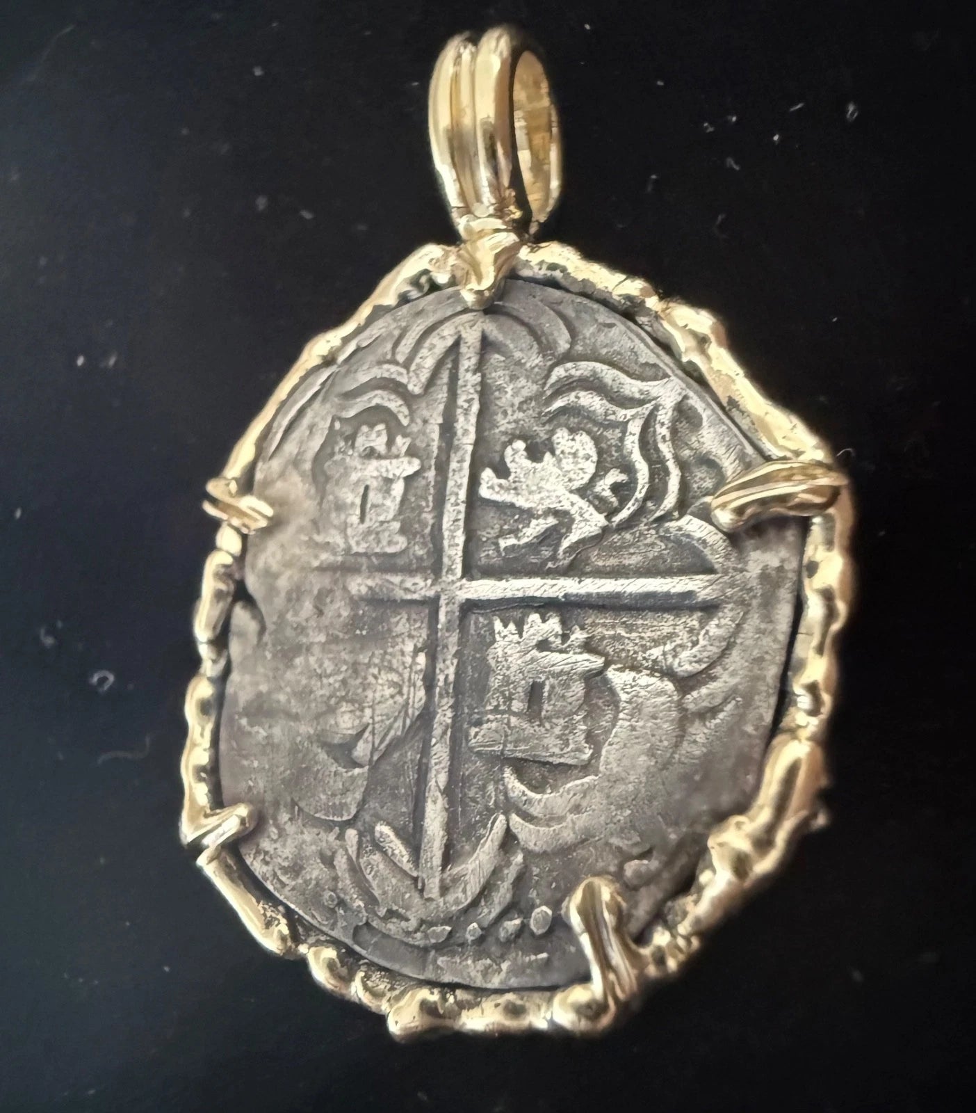 Mounted 2 REAL POTOSI Original Land Find Mounted 14k gold (ATOCHA ERA)