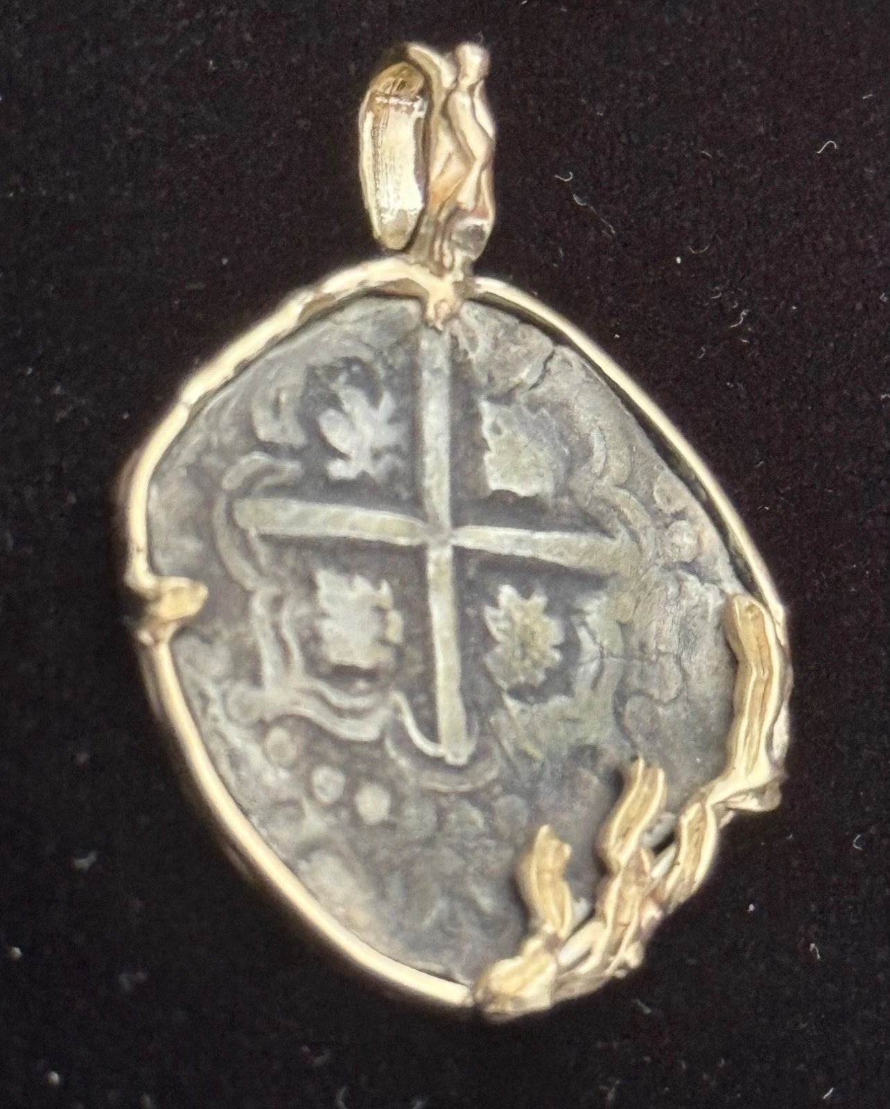 Mounted 2 REAL POTOSI Original Land Find Mounted 14k gold (ATOCHA ERA)