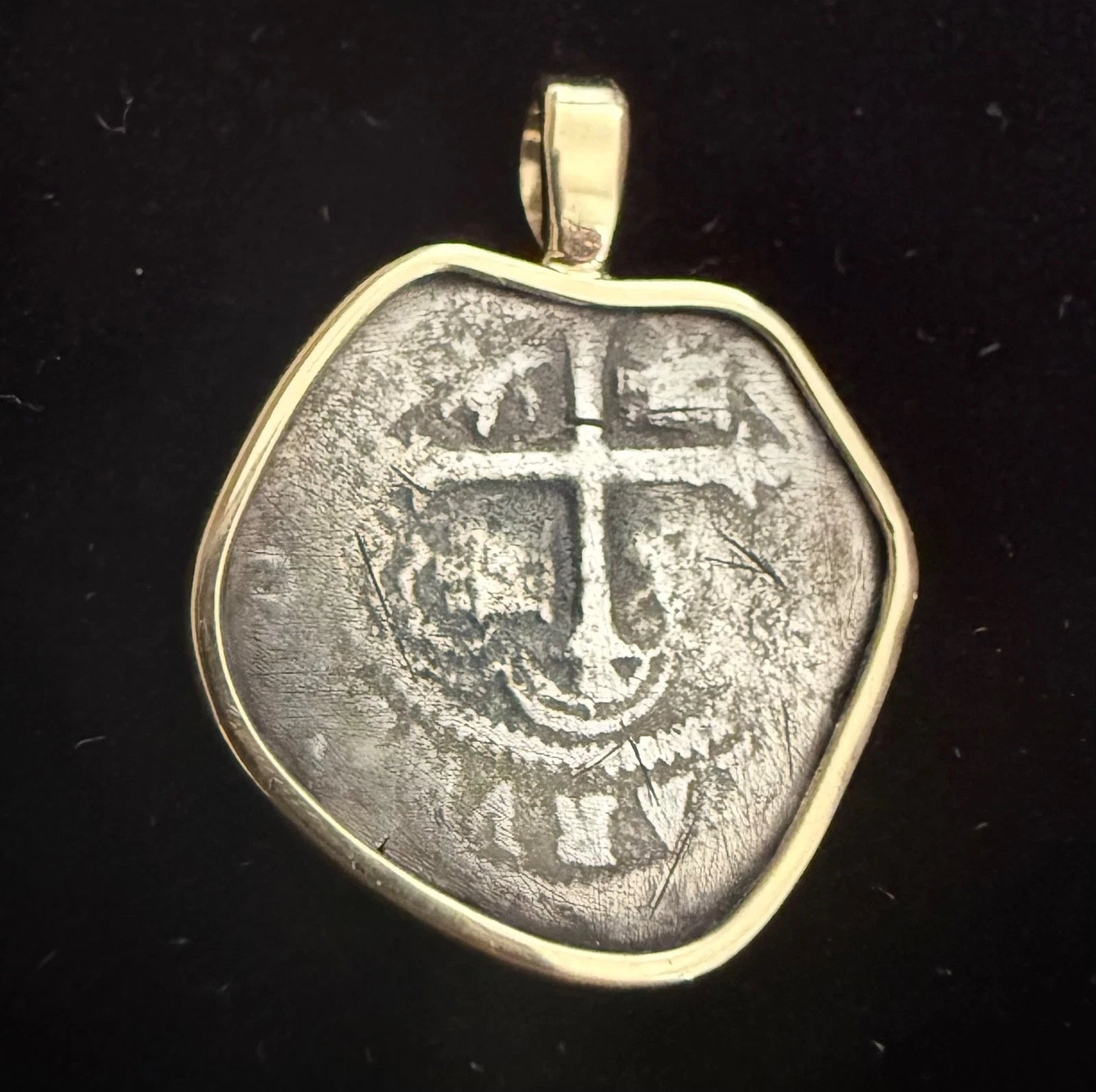 Mounted 1 REAL POTOSI Original Land Find Mounted 14k gold (ATOCHA ERA)