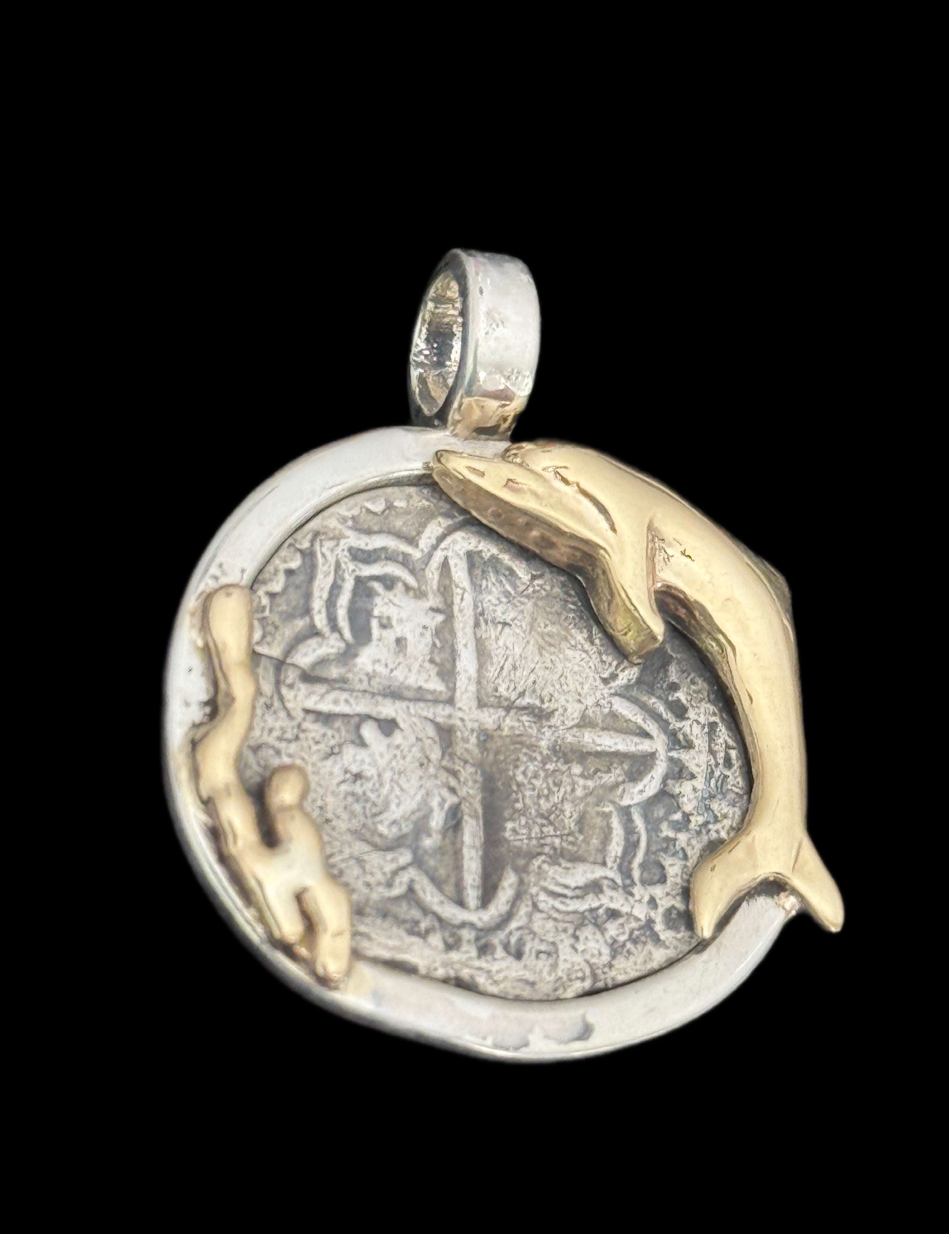 1 REAL POTOSI Original Land Find Mounted 14k gold and Silver (ATOCHA ERA)