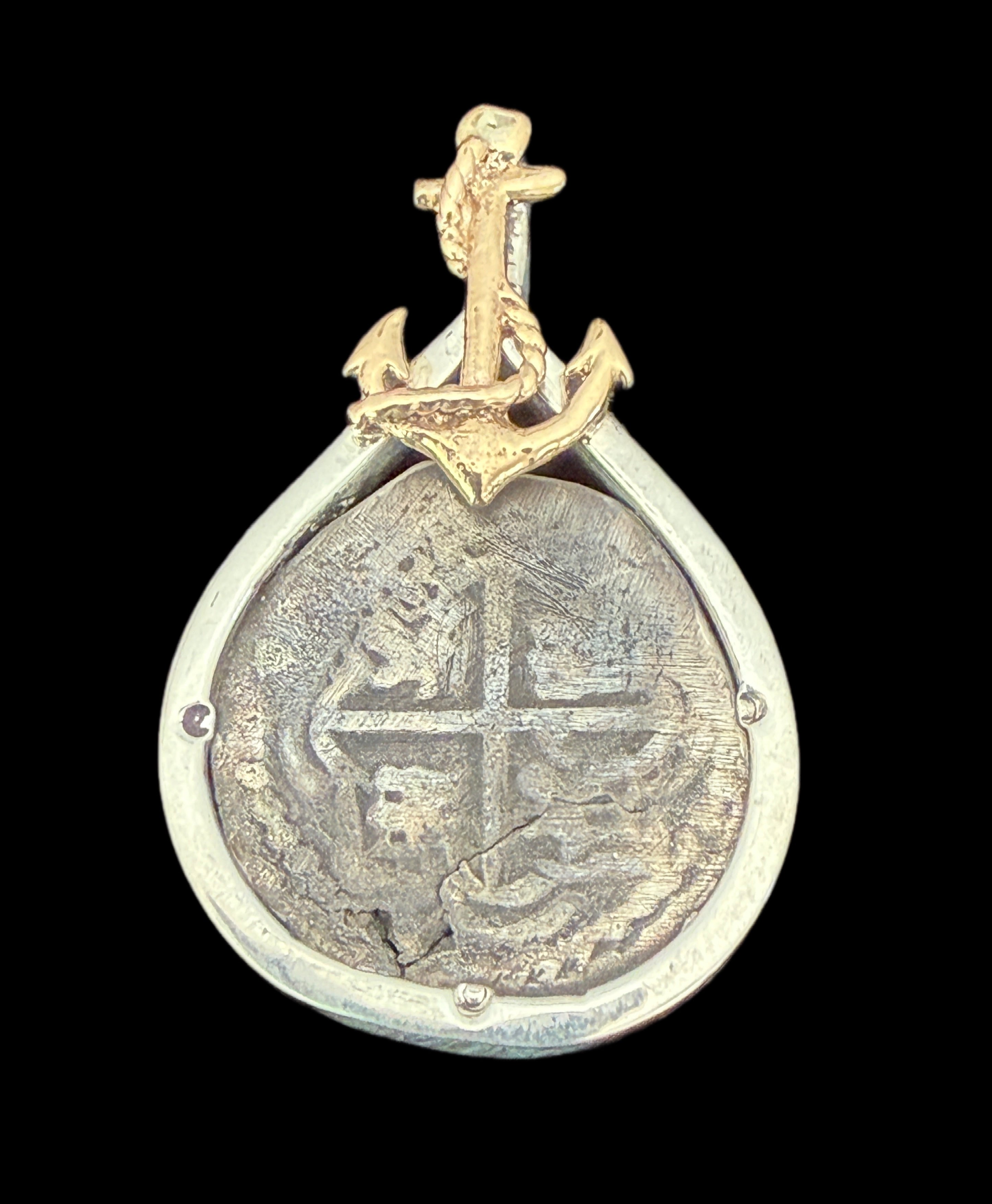 1 REAL POTOSI Original Land Find Mounted 14k gold and Silver (ATOCHA ERA)