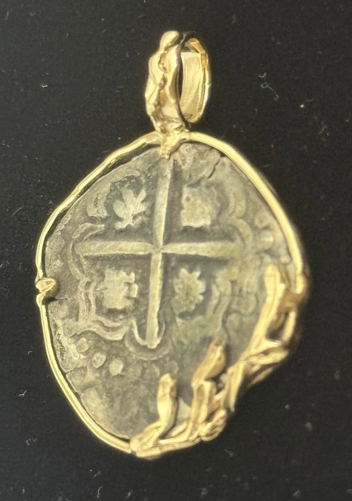 Mounted 2 REAL POTOSI Original Land Find Mounted 14k gold (ATOCHA ERA)