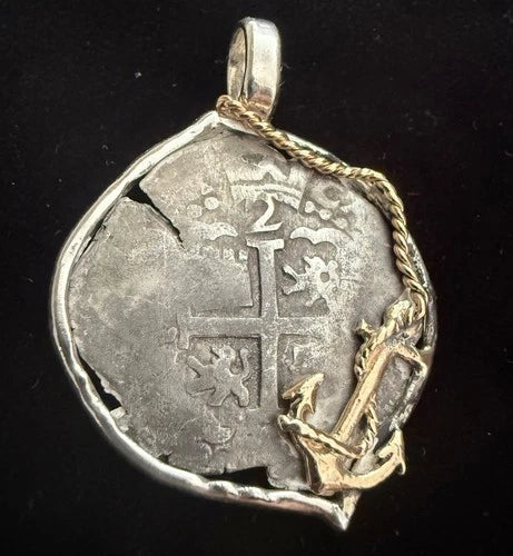 Mounted 2 REAL POTOSI Original Land Find Mounted 14k gold and Silver