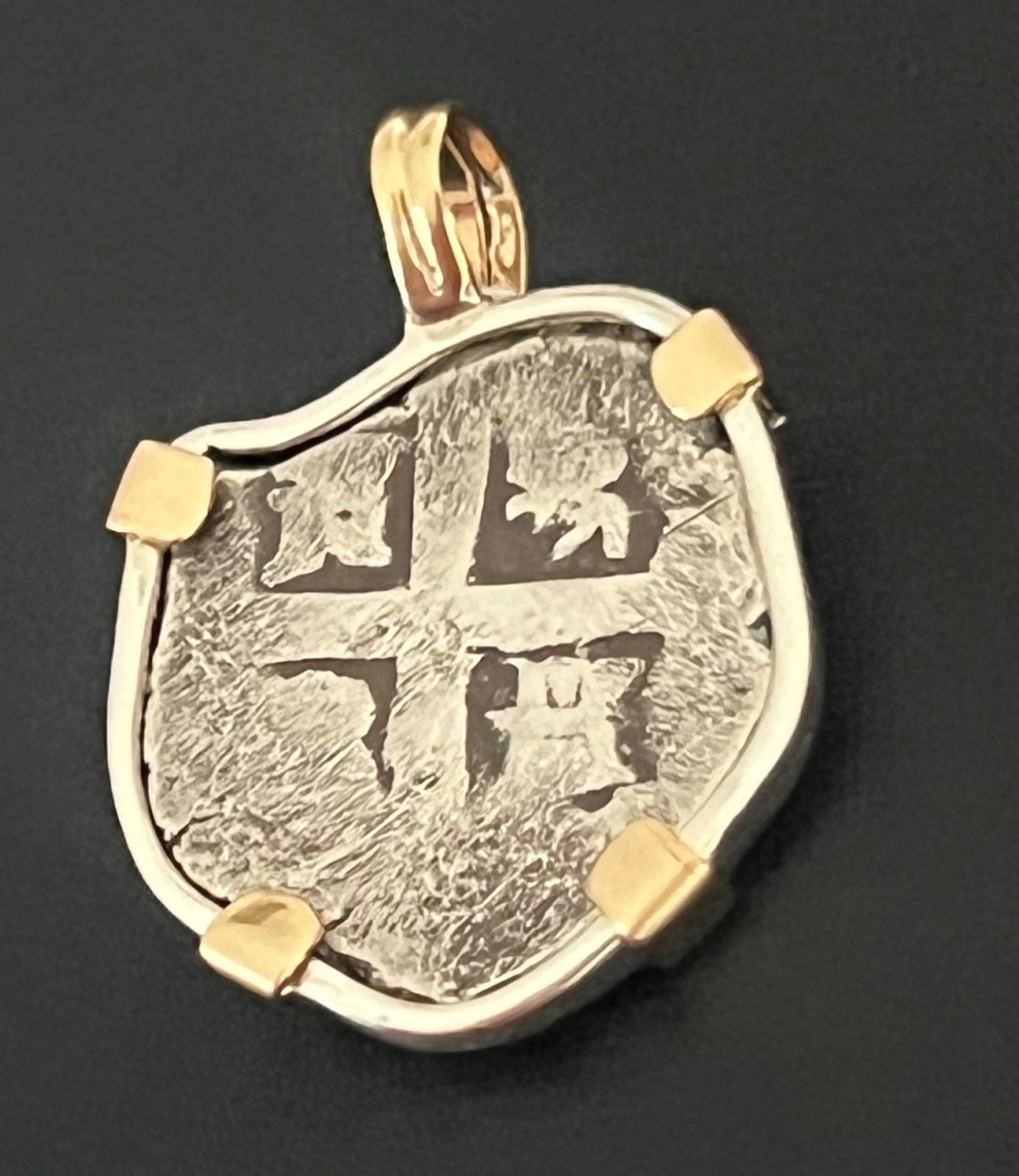 Mounted 1 REAL POTOSI Original Land Find Mounted 14k gold/ Silver