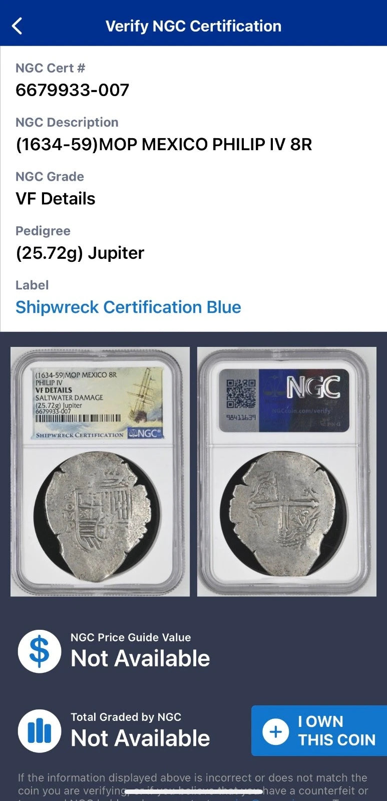 JUPITER SHIPWRECK 8 REALES Mexico TOP POP NGC VF Details
