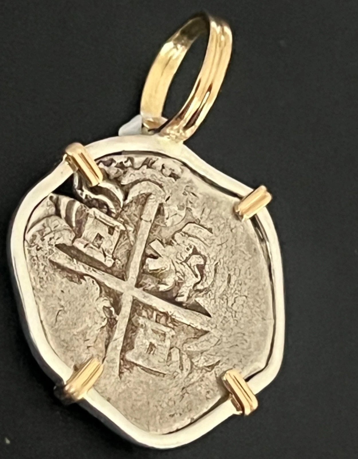 Mounted 1 REAL POTOSI Original Land Find Mounted 14k gold (ATOCHA ERA)