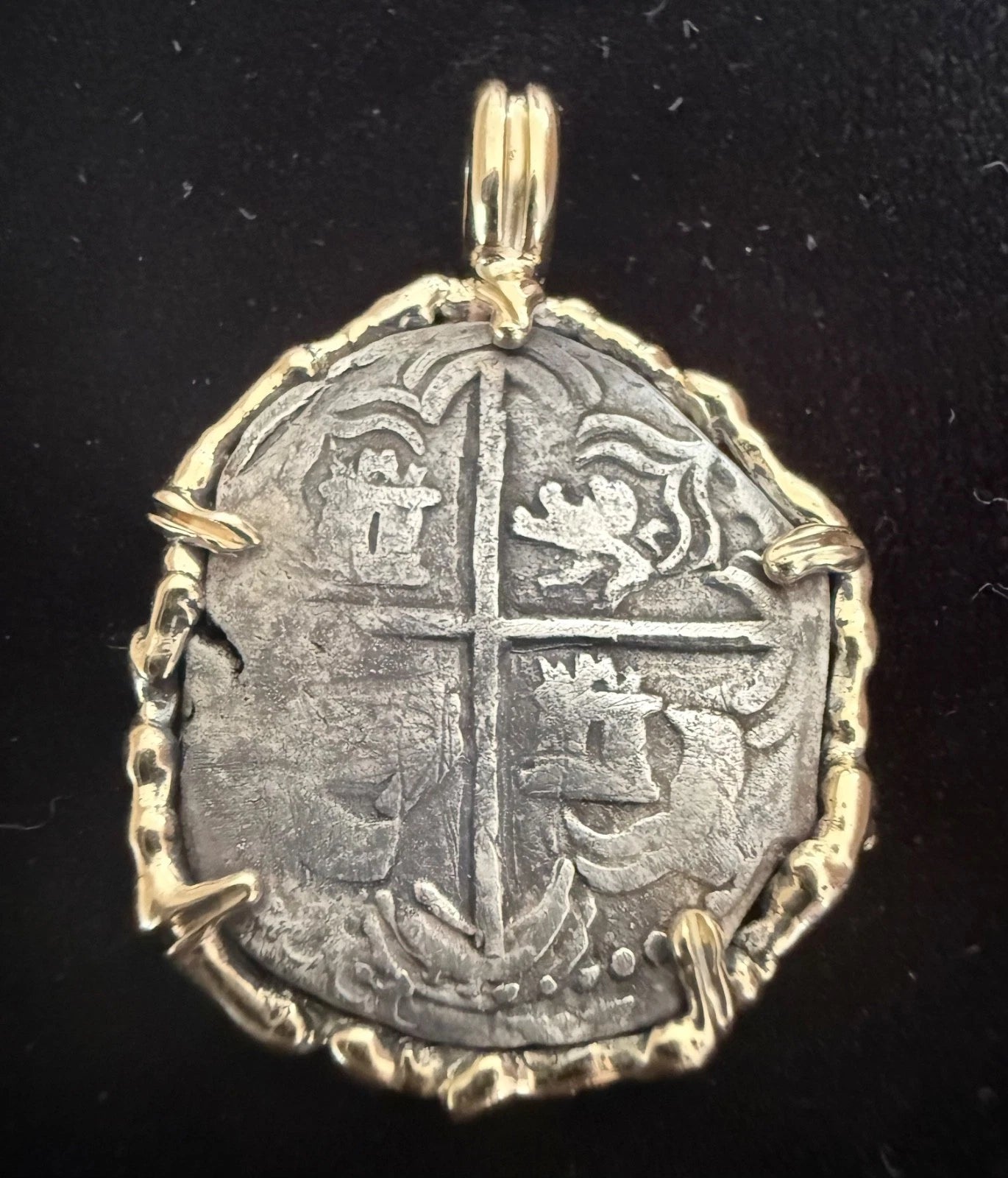 Mounted 2 REAL POTOSI Original Land Find Mounted 14k gold (ATOCHA ERA)